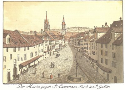 Der Markt gegen St. Laurenzen Kirch in St. Gallen (Titre Original) - Johann Conrad Mayr